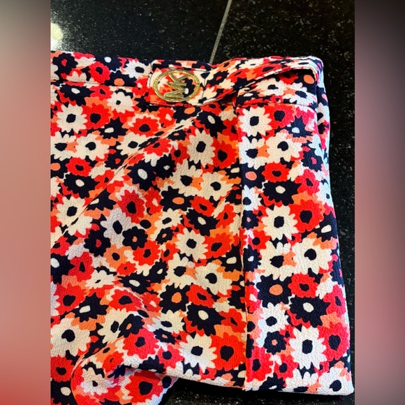 Michael Kors Blouse Tab 1/2sleeves Smocked Waist Geranium Red White Navy SZ. Med - Picture 5 of 13